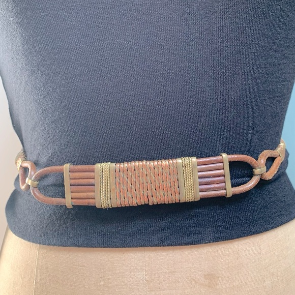 None Accessories - Vintage 70s Brutalist Mixed Metal Adjustable Leather and Copper Artisanal Belt